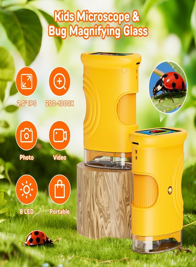 Ashfly 1000X Digital Handheld Microscope for Kids with 2.0" IPS Screen, Portable STEM Science Lab Toy, Rechargeable Pocket Microscope Educational Gift for Boys & Girls Age 4-6 8-12, Orange - Image 2